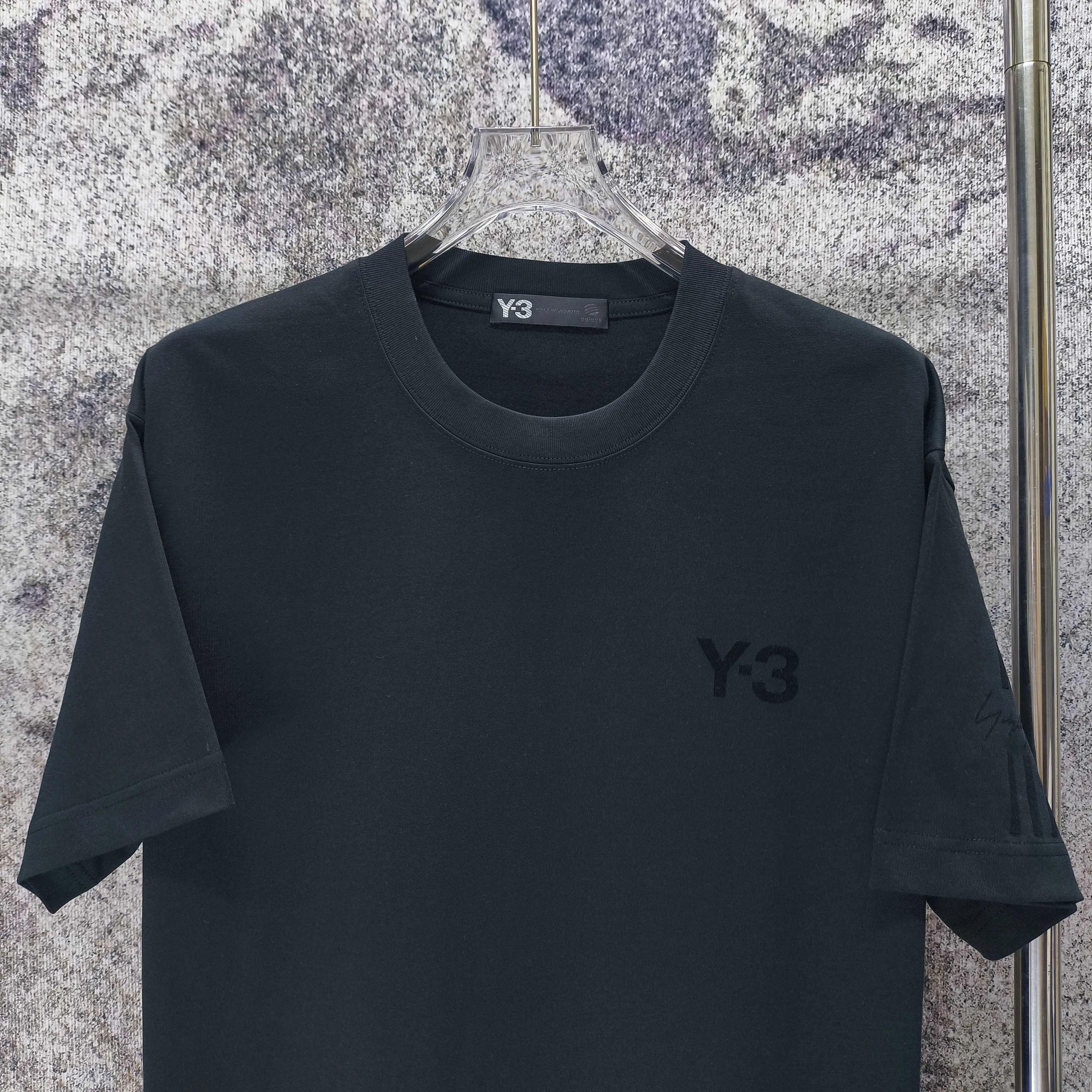 Y 3 Yohji Yamamoto 2026 Spring and Summer New Arrival flocked logo short-sleeved T-shirt loose fit for men and women Same Style Size S M L XL XXL Black White Gray