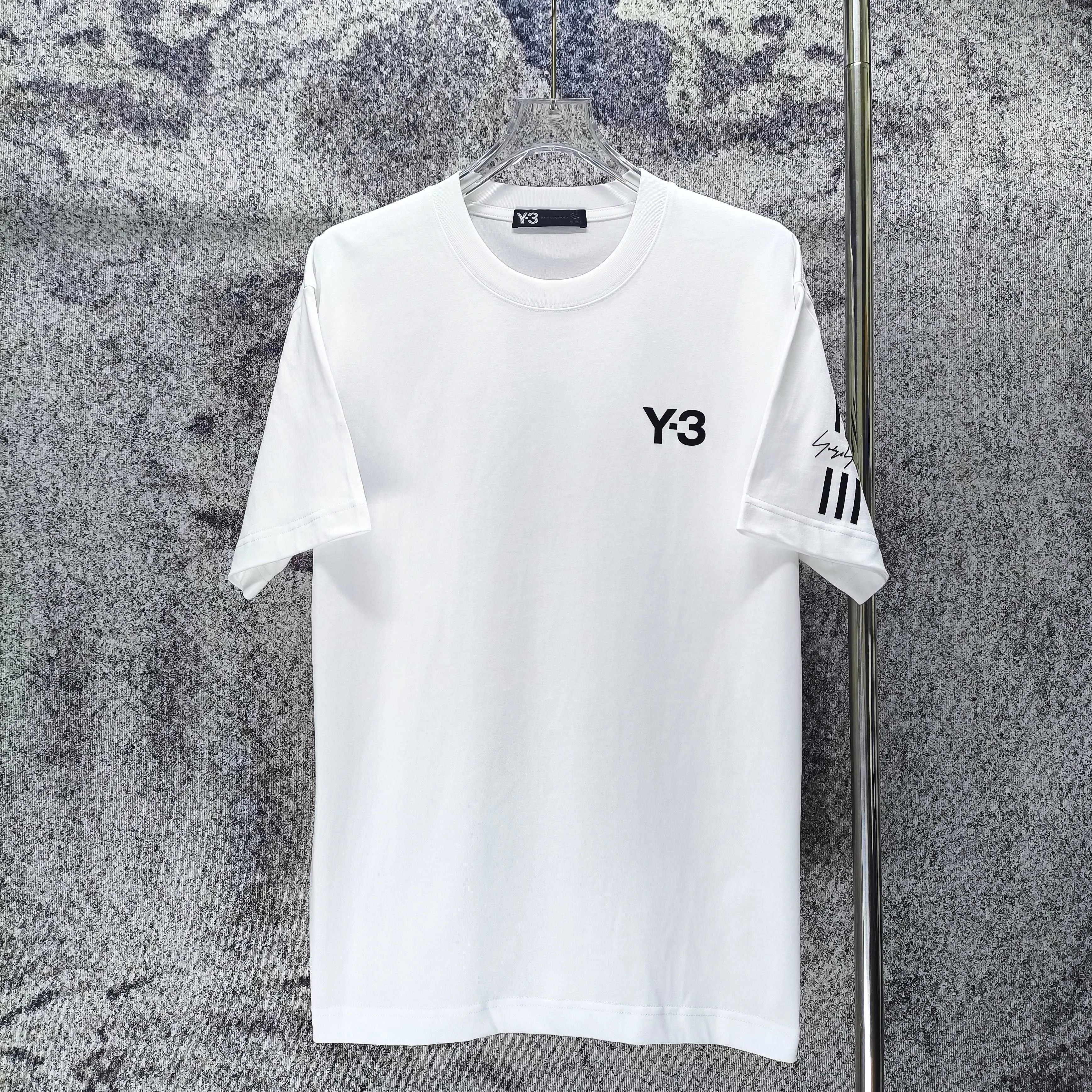 Y 3 Yohji Yamamoto 2026 Spring and Summer New Arrival flocked logo short-sleeved T-shirt loose fit for men and women Same Style Size S M L XL XXL Black White Gray