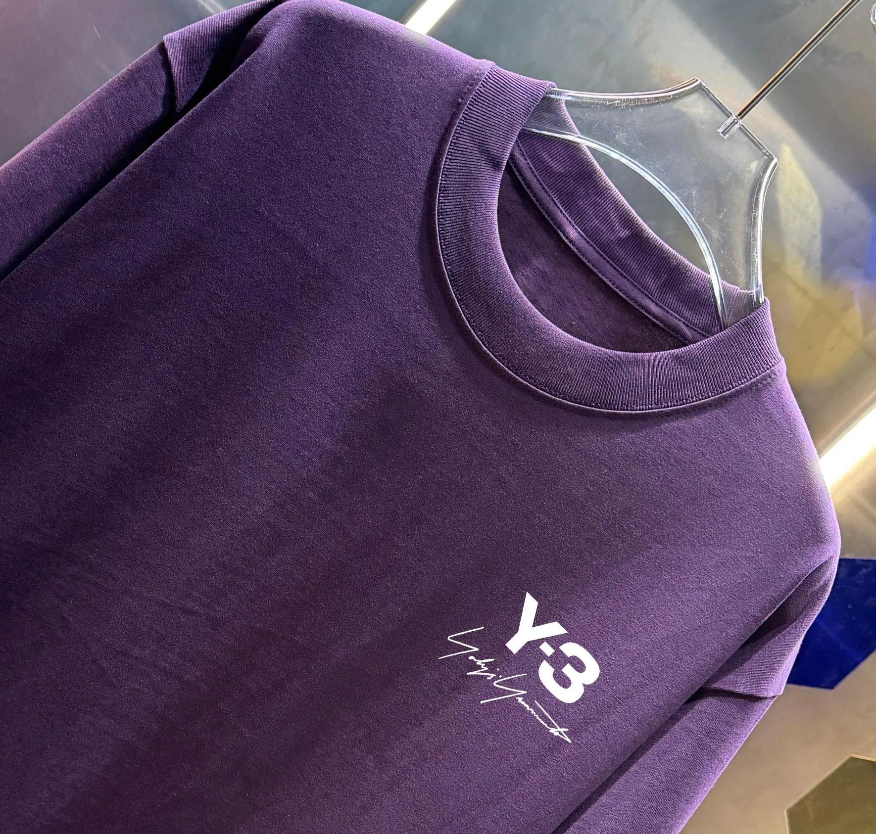 Y 3*Yamamoto*Yoji 2026 Spring and Summer New Arrival Simple printing technology Round neck short-sleeved T-shirt Casual and loose Men and women Same Style Size: S M L XL XXL Color: Black White Green Purple