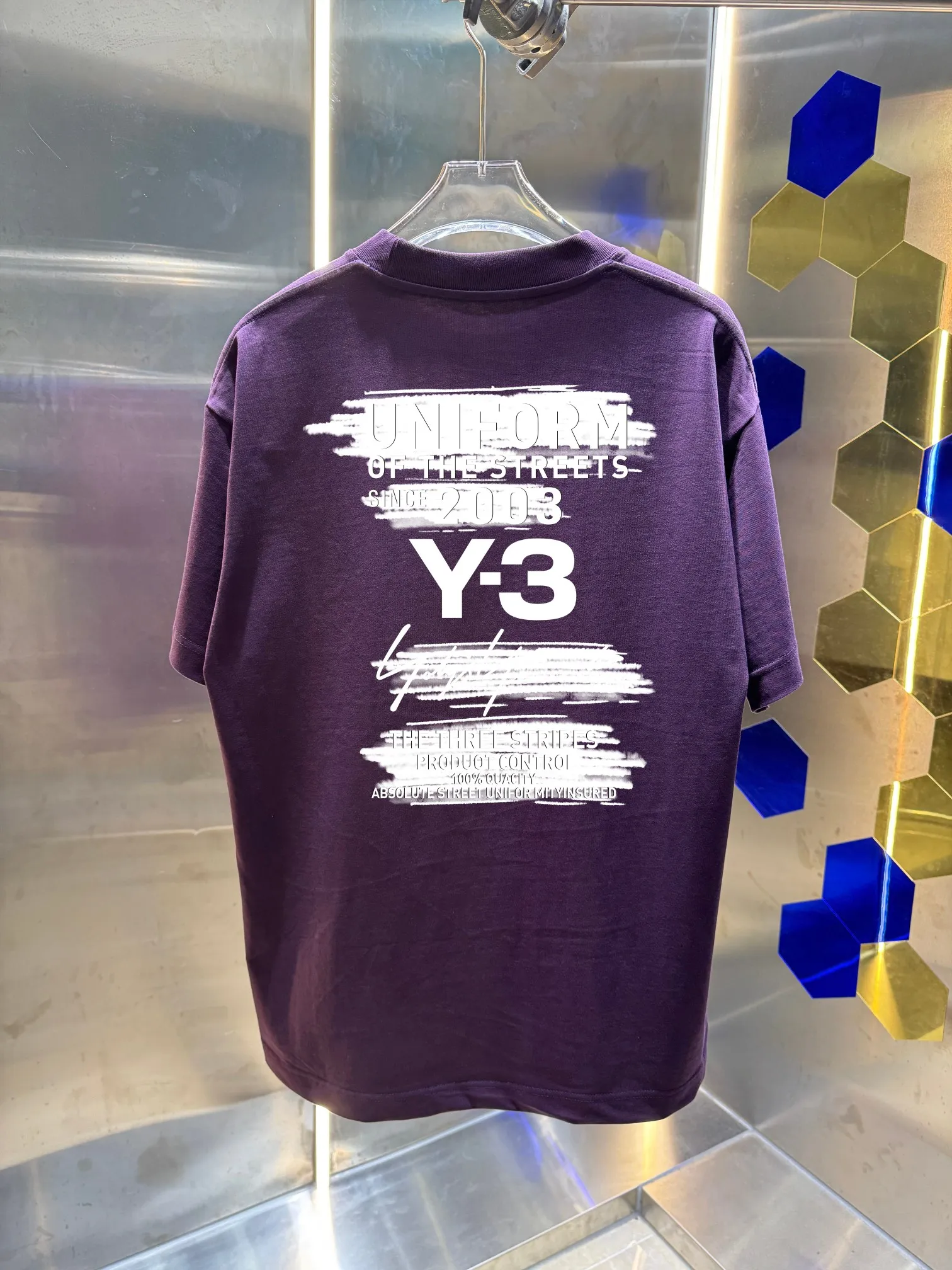 Y 3*Yamamoto*Yoji 2026 Spring and Summer New Arrival Simple printing technology Round neck short-sleeved T-shirt Casual and loose Men and women Same Style Size: S M L XL XXL Color: Black White Green Purple