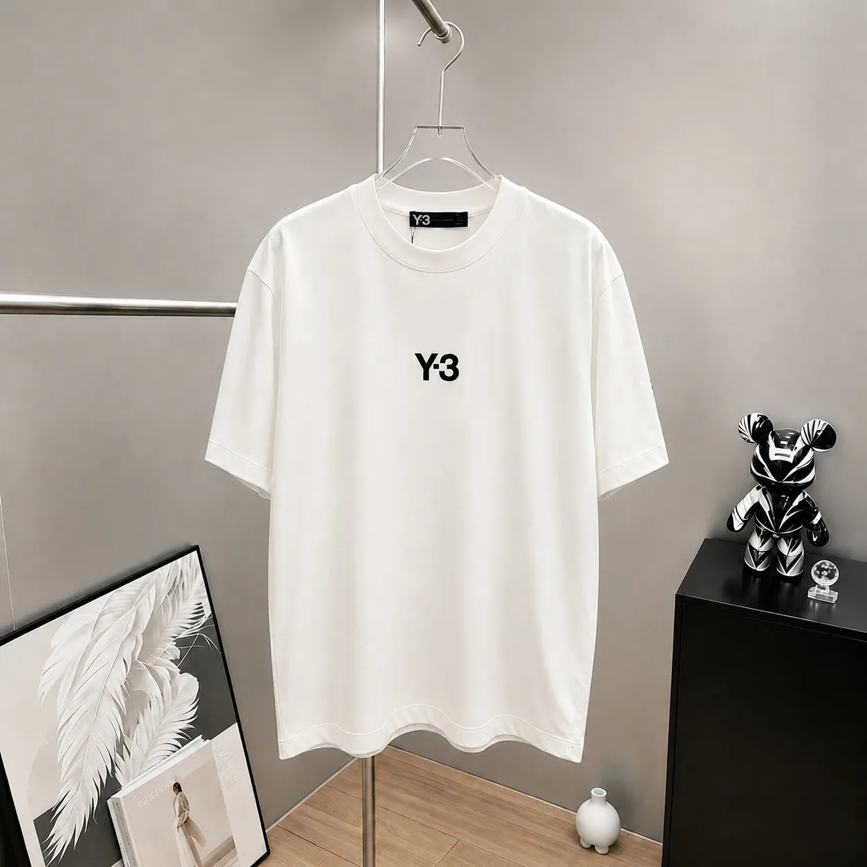 Y 3～ Logo embroidery "Difference currency fabric" Double yarn pure cotton, tight yarn short-sleeved T-shirt top short-sleeved tee upper body is very comfortable, Same Style half-sleeves for men and women, dropped shoulders loose version Color: Black White Coffee Brown Size: S (90-130 pounds) M (125-150 pounds) L (135-165 pounds) XL (160-190 pounds) XXL (185 pounds)