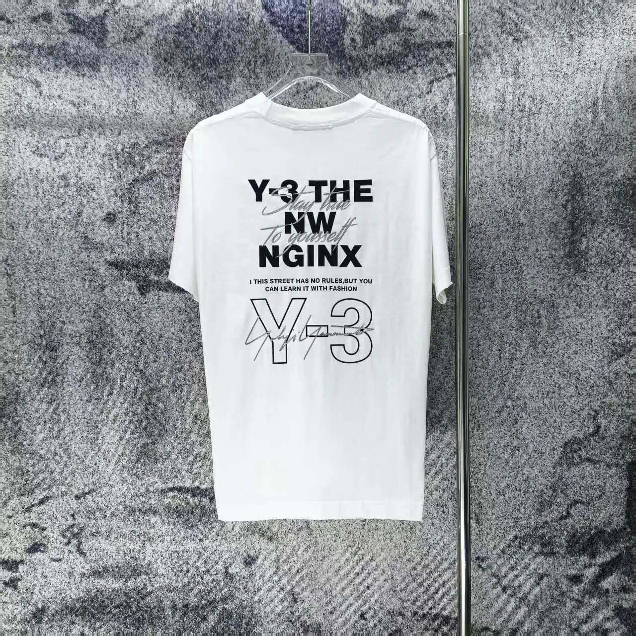 Y 3 Yohji Yamamoto 2026 Spring and Summer New Arrival g neck sleeves frayed washed and distressed flocked hot silver logo short-sleeved T-shirt loose fit for men and women Same Style Size S M L XL XXL Wash Black Wash White Wash Gray