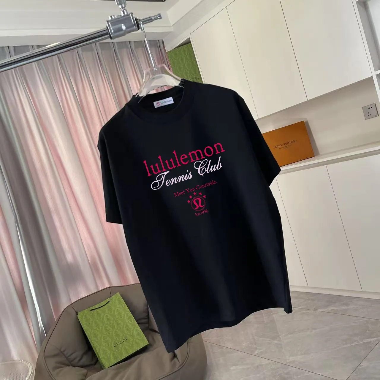 lulu* 2025 New Arrival logo g t Same Style Size：S M L XL XXL ：Black White Pink Red Gray