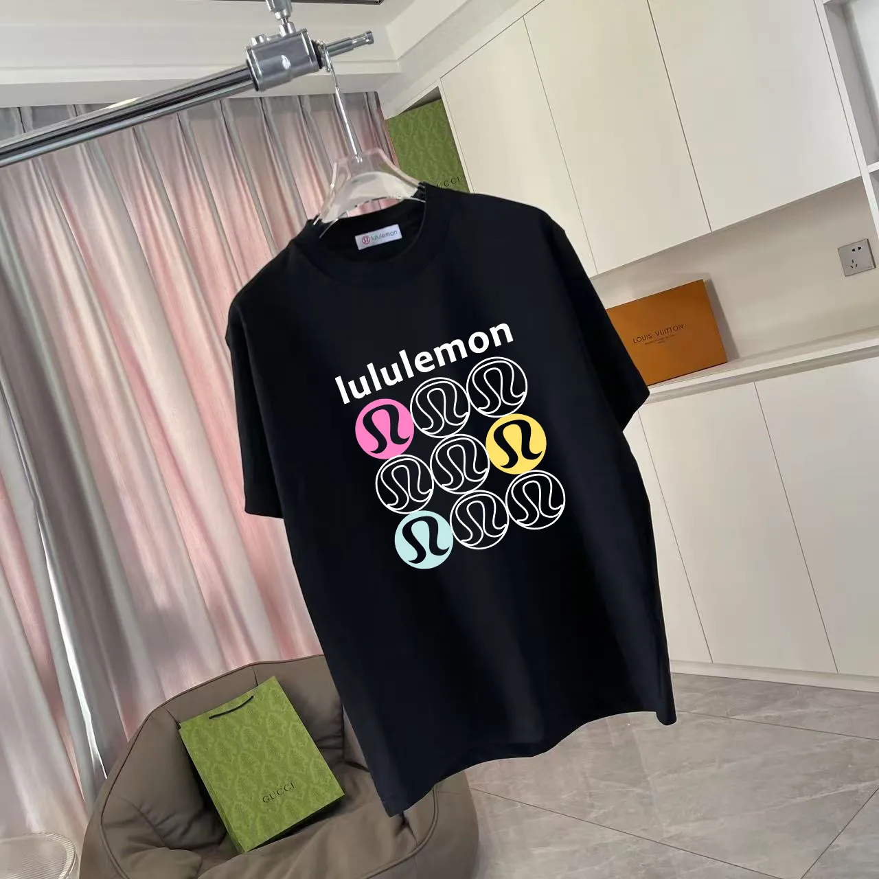 lulu* 2025 New Arrival logo g t Same Style Size：S M L XL XXL ：Black White Pink Green Gray