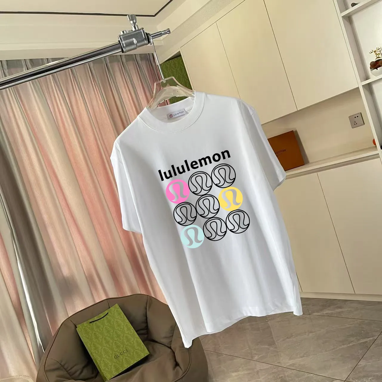 lulu* 2025 New Arrival logo g t Same Style Size：S M L XL XXL ：Black White Pink Green Gray