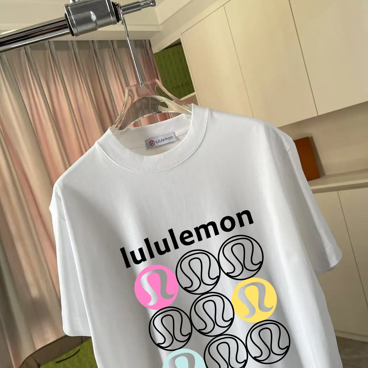 lulu* 2025 New Arrival logo g t Same Style Size：S M L XL XXL ：Black White Pink Green Gray
