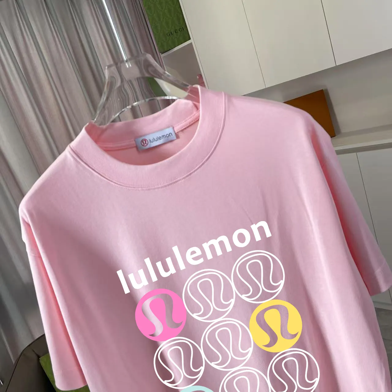 lulu* 2025 New Arrival logo g t Same Style Size：S M L XL XXL ：Black White Pink Green Gray