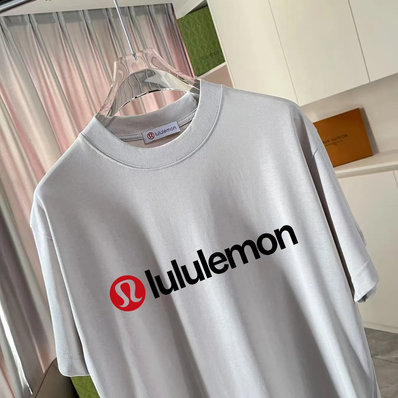 lulu* 2025 New Arrival logo g t Same Style Size：S M L XL XXL ：Black White Pink Green Gray