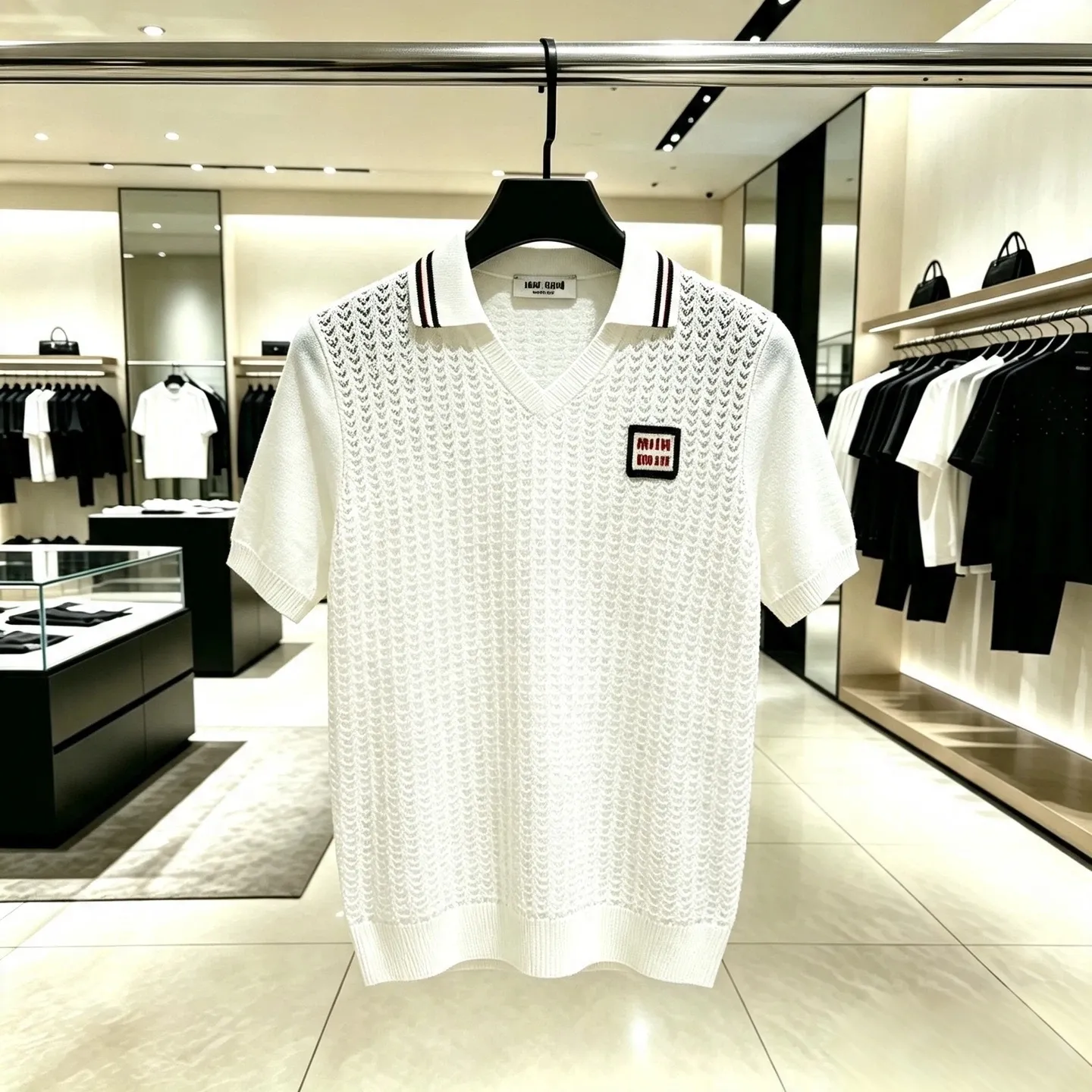 p115 miumiu Premium Original Quality， miu ！ polo ， ， 100% ！ ， ！ Versatile！ ！ Quality 。 ： White Sizes：S M L
